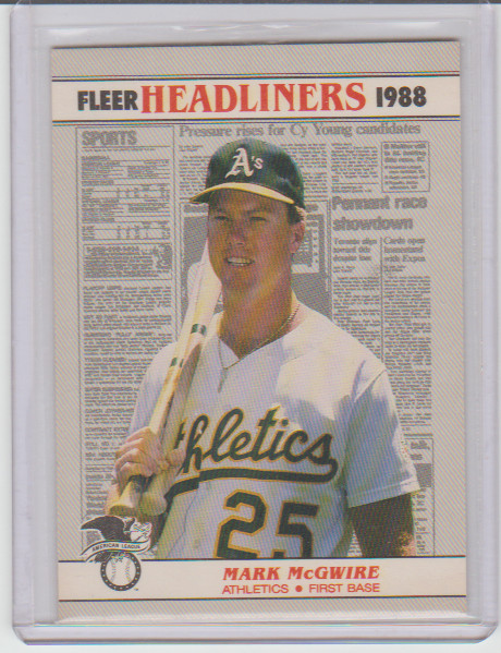 1988 Fleer Headliners Insert #2 Mark McGwire Oakland Athletics