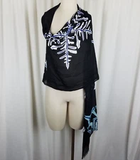 TALBOTS 100% Viscose Weave Black Blue White Snowflake Scarf Shawl Wrap 22" x 78"