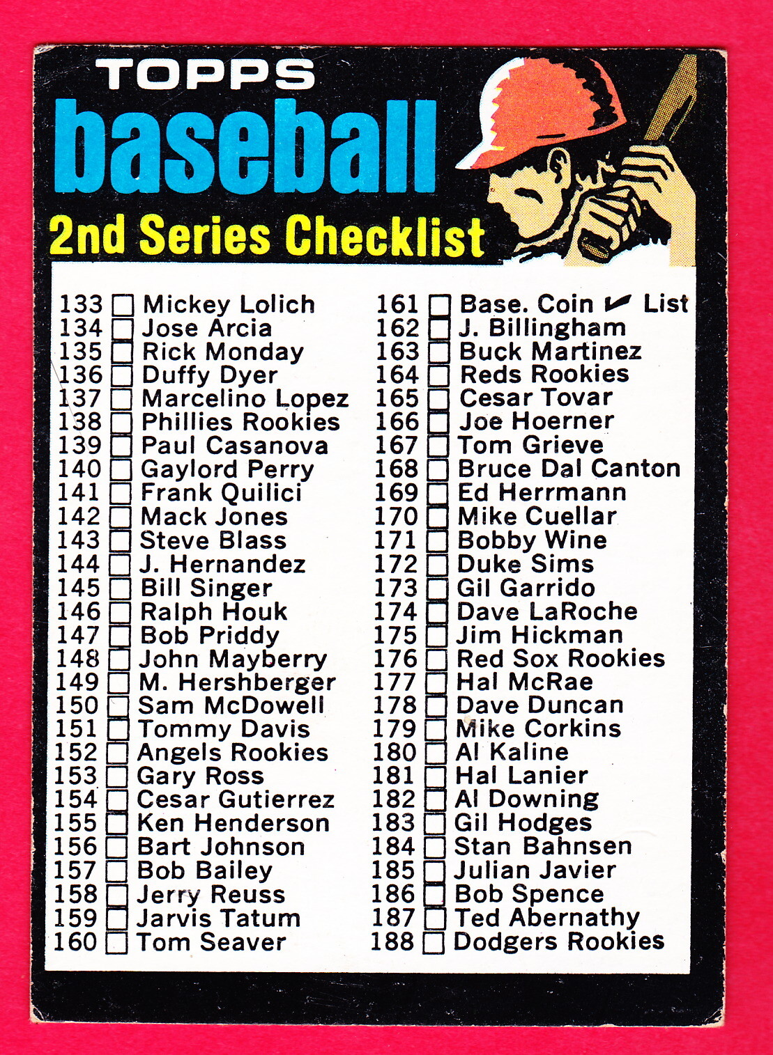 1971 Topps #123 Checklist 2nd Series Unmarked Baseball Card