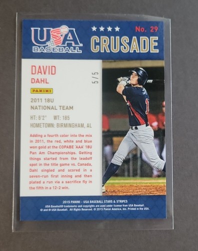 David Dahl 2015 Panini USA Baseball Stars & Stripes Crusade Camo #5/5 Rare SSP - Picture 5 of 8