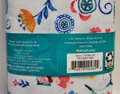 The Pioneer Woman Maize Floral Fabric Cut 1 Yard 44/45" W x 36" L - Picture 4 of 4