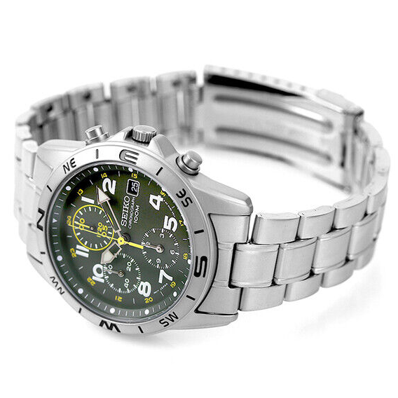 SEIKO SND377P1 Chronograph Stainless Steel Watch Green Dial 