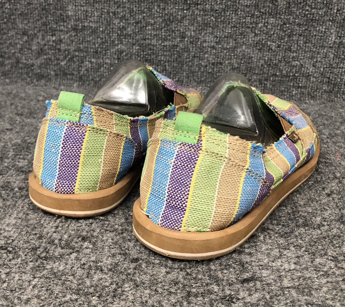 SANUK Colorful Striped Canvas W/Leather Loafers Flats Sandals Sz 7