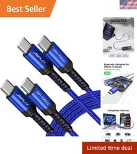 2-Pack 10ft USB C to USB C Cable for Fast Charging and Data Transfer - Blue