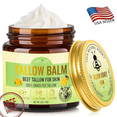 Organic Grass Fed Tallow Honey Balm 4oz Calendula,Manuka, Olive, Rose, Vitamin E