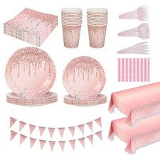 Rose Gold Party Supplies 454 Pack Disposable Tableware Set for Birthdays Events