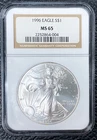 1996 American Silver Eagle S$1 NGC MS65 Brown Label LOW MINT! RARE GRADED!