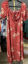 RIHOAS Floral Smocked Square Neck Puff Sleeve Midi Dress Size Small