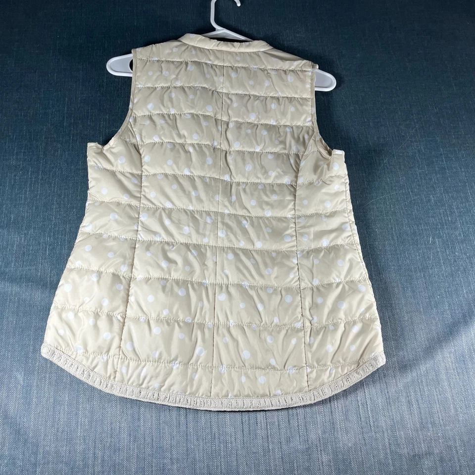 Chico's 女式背心 0 码米色圆点花边装饰无袖绗缝绒布 — 第 2/4 张图片
