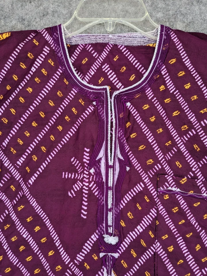 African Dashiki 刺绣紫色蜡染图案上衣 XL–XXL 传统衬衫 — 第 3/4 张图片