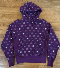 Champion Logo Purple Heavy Hoodie Sweatshirt Women's S