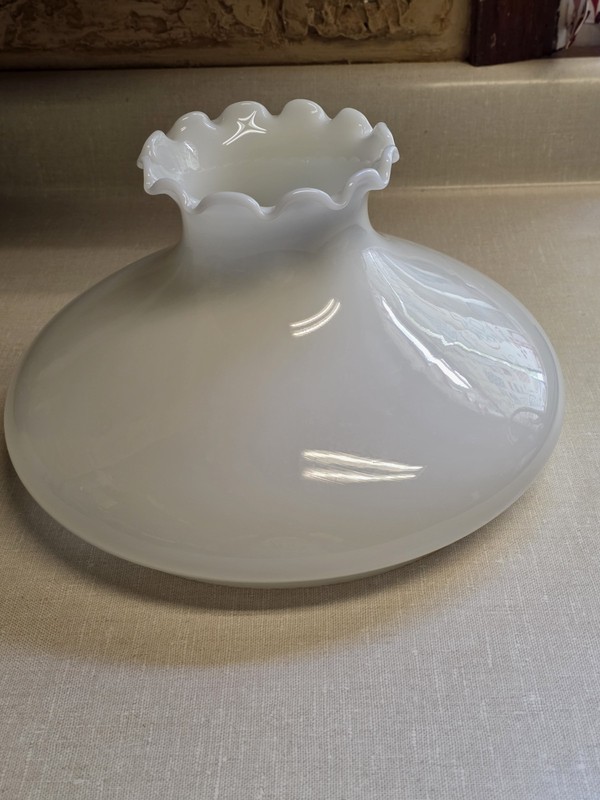 Lg. Hurricane White Milk Glass Ruffed Edge Lamp Light Fixture Globe Vtg 