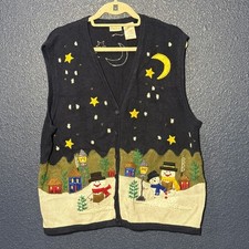 Ugly Christmas Sweater Vest Snowman Village Bobbie Brooks Women's 22/24 Knitted