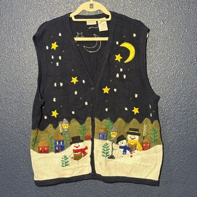Ugly Christmas Sweater Vest Snowman Village Bobbie Brooks Women's 22/24 Knitted