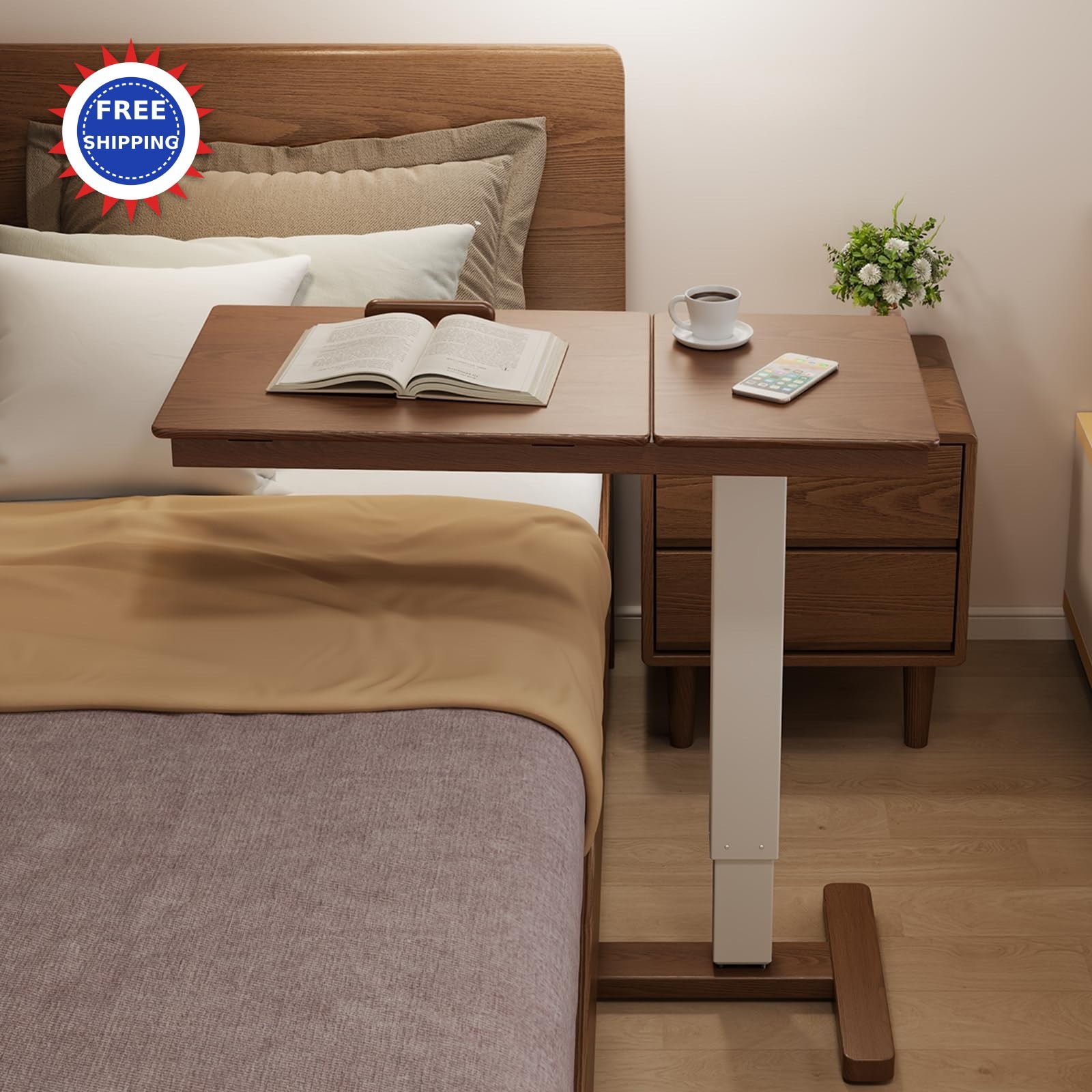 Overbed Bedside Table 31.4 W x 15.7 D 27.5 H Adjustable Tilt Top Rolling Laptop