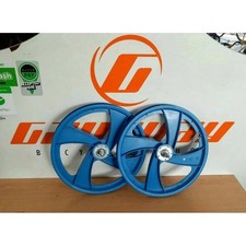 Juego de ruedas BMX de 20 pulgadas de PVC azul 4 radios llanta deportiva delantera trasera envío rápido