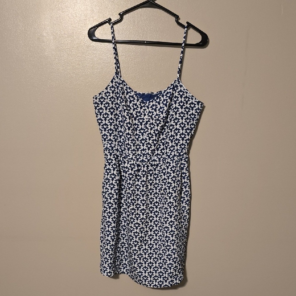J. Crew Mini Dress Women's Blue White Sleeveless Spaghetti Strap Size 12 Lined