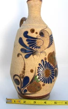 Tonala Mexican Pottery Pitcher Hand Painted Bird Floral Folk Art