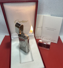 Overhauled Cartier Gas lighter Silver Godron happy birthday with box