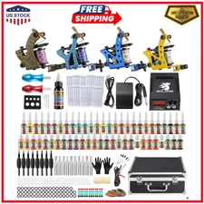 Solong Tattoo Complete Tattoo Kit 4 Pro Machine Guns 54 Inks Power Supply Foot