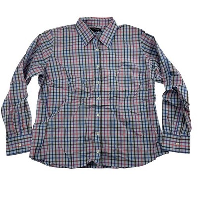 Lands End Blue Multicolor Plaid Button Up Shirt L/S Cotton Blend Sz 14P Petite