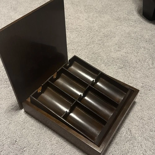 Rare Vintage Wooden Walnut Playing Card Tilting Storage Box Sections for 6 Decks