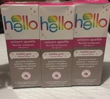 Hello Kids Unicorn Sparkle Toothpaste 4.2 oz Bubble Gum Flavor – 3 Pack