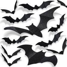 56 Pcs Large Bats Wall Decor, Glitter Hanging Bat Halloween 3D Plastic Bats Stic