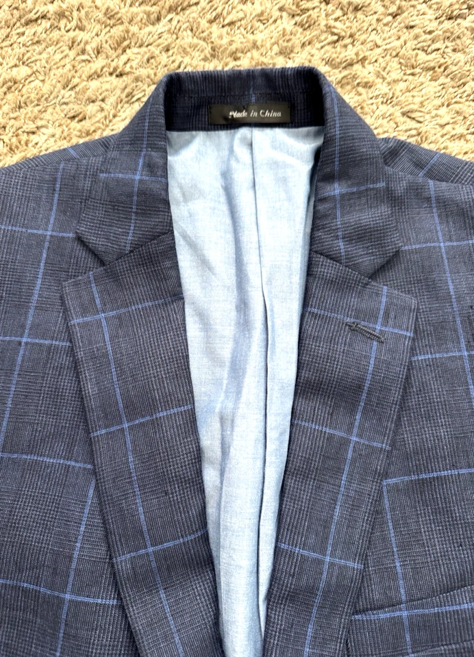 Jaqueta masculina Ralph Lauren 100% linho esporte 44XL extra longa xadrez azul escuro - Imagem 4 de 4