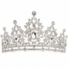 Clear Rhinestone Silver Tone Crown Tiara Quinceanera Prom Pageant Bridal