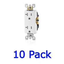 Leviton 20 Amp Duplex Electrical Wall Outlet, T5825-W  10-Pack *OPEN-NOT IN BOX*