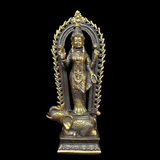 Estatua de latón Lakshmi escultura figura 11,5" elefante hindú altar templo decoración