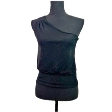 Vintage Y2K Black Sparkly One Shoulder Tank Top Size Medium