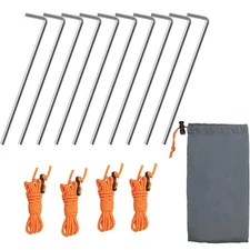10x Tent Garden Stakes Heavy Duty, Galvanized Steel Pegs Rust-Free Ground Stakes
