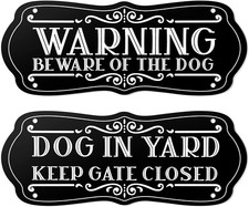 Moxweyeni 2 Pieces Dog Sign for Fence Beware of Warning Signs Metal Aluminum Fun