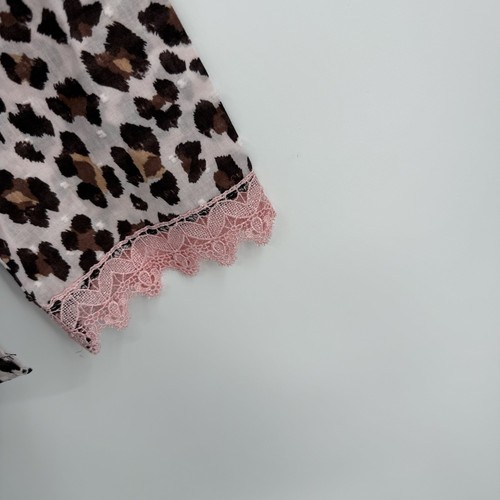 TART INTIMATES Leopard Print Pajama Set Size M women Pants Top Brown Pink Lace - Picture 5 of 7