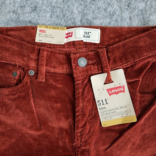 Levi's 511 Jeans Slim Boys 14R 27x27 Burnt Red Corduroy Straight Tapered Leg NWT - Picture 3 of 11