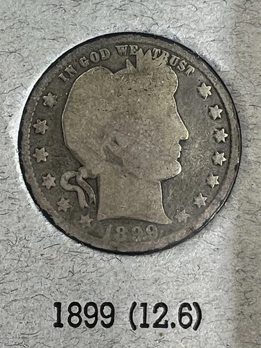 1899 Barber Liberty Head Quarter 90% Silver Philadelphia Mint US Coin Auction NR