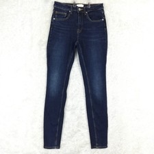 H M Womens Jeans Skinny Blue Denim Dark Wash Mid Rise Whiskering 4