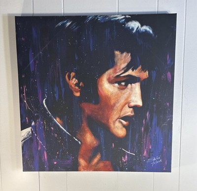 Elvis Presley ''Hound Dog'' Purple Blue Canvas Art Stephen Fishwick 20 x20 
