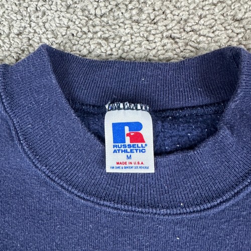 VINTAGE Michigan Wolverines Sweatshirt Mens M Blue Yellow Russell Crewneck 90s - Picture 4 of 12