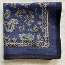 Vintage Mens Handkerchief Blue Cotton Paisley Green Classic Pocket Square 18"