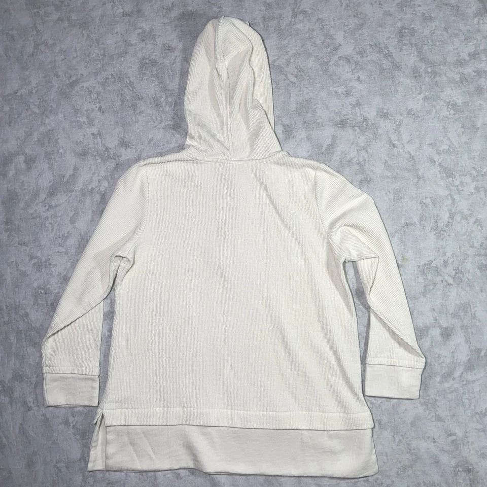 Sudadera con Capucha Jill Tejida Texturizada Para Mujer L Blanco Cebada En Capas Look Botón Pullover Foto 2 de 4