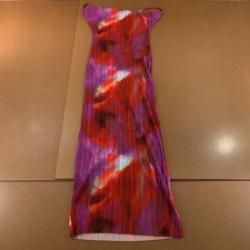 PrettyLittleThing Womens 12 Pink Abstract Print Plisse Strappy Maxi Dress NWT