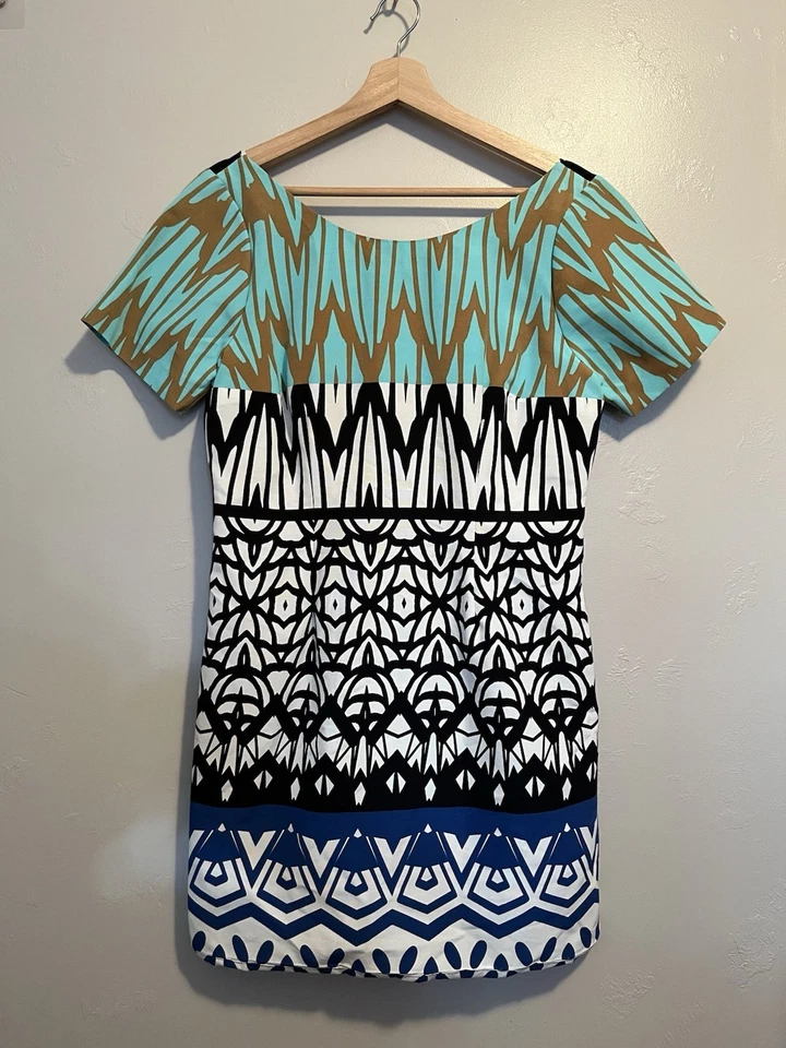 Plenty by Tracy Reese - Vestido de seda con estampado nativo colorido nuevo con etiquetas mediano Foto 3 de 4