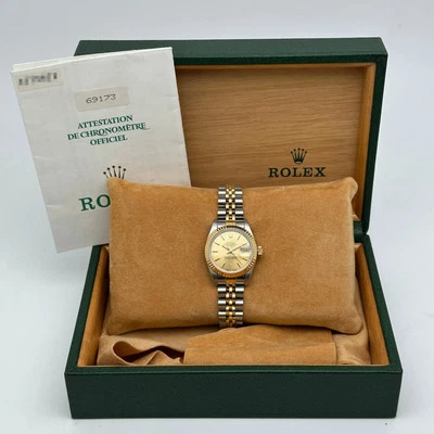 Rolex Datejust 69173 26 18K Gelb Gold Stahl Champagner Zifferblatt Uhr Kiste & - Bild 1 von 4