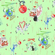 Feline Drive Fabric PURRFECT CHRISTMAS Cat Scenic Green Fat Quarter 18x22" FQ