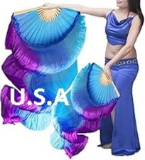 Belly Dance Silk Fan Veils 100 1.8m Top Quality USA Store