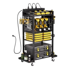 VEVOR 4-tier Tool Organizer Cart w/Charging Station,8 AC Outlet,Floor Stand Roll