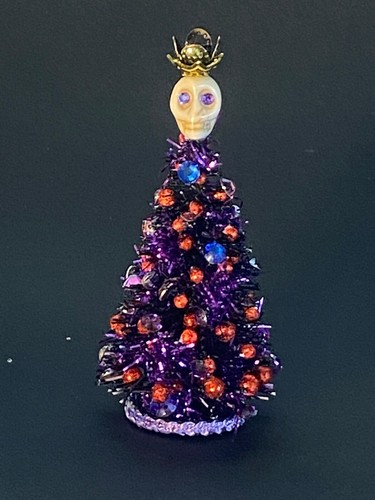 Artisan Halloween Rhinestone Skeleton King Tree 1:12 mini Dollhouse Signed OOAK - Picture 19 of 20